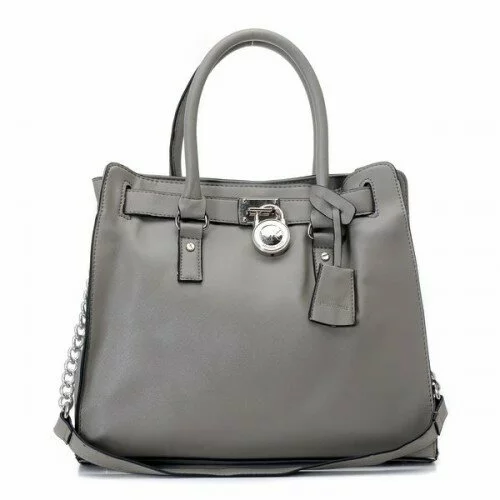 Michael Kors Hamilton Large Tote Pearl Gray Leather Silver