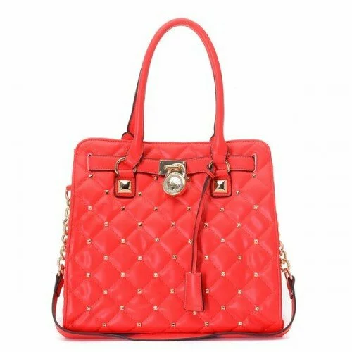Michael Kors Large Hamilton Studded Quilted Tote Red
