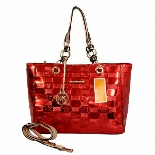 Michael Kors Logo Embossed Leather Large Red Totes