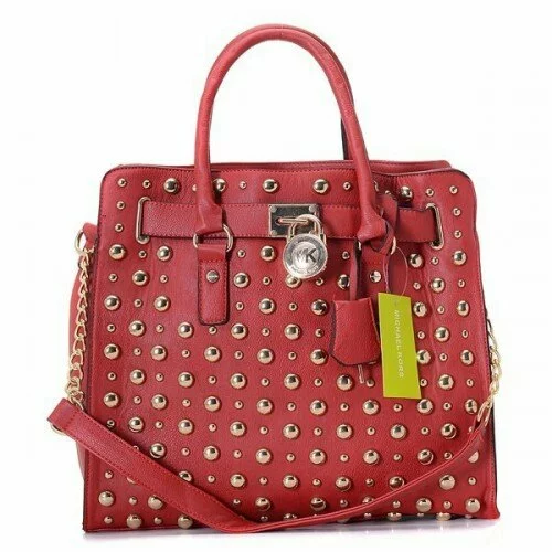 Michael Kors Hamilton Studded Leather Large Red Totes